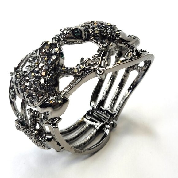 Hematite Rhinestone Frog Lovers Cuff Bracelet - Picture 1 of 16